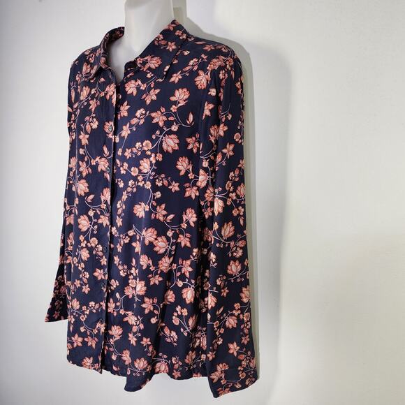 Orvis Silk Shirt S Blue Floral Long Sleeve Button Lightweight Preppy Coastal - Picture 5 of 11